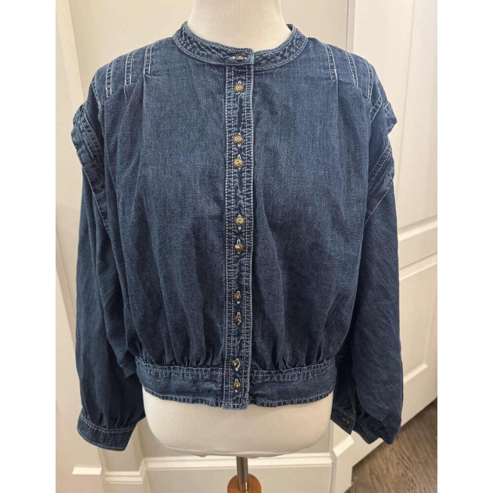 Pilcro Anthropologie Shirt Women Large Denim Chambray Button 100% Cotton Boho